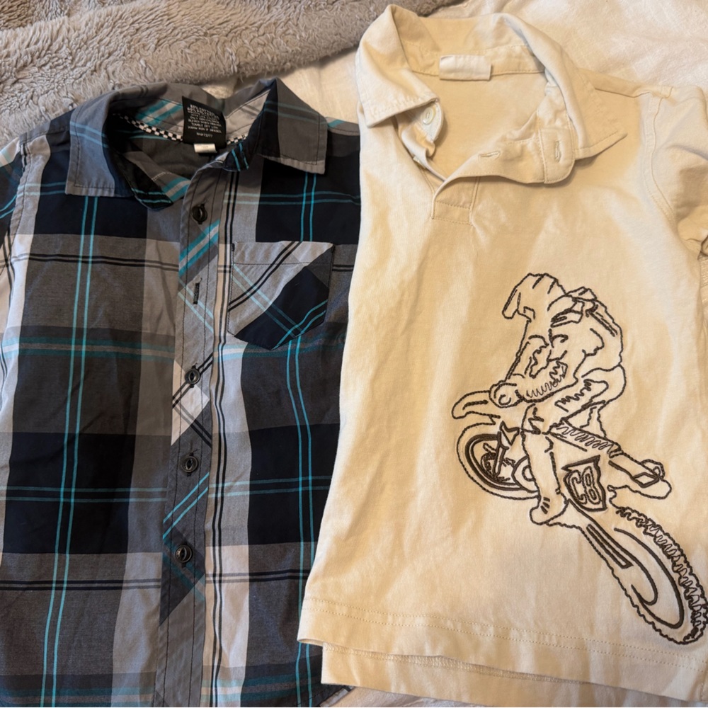 4T set of 2 Tony Hawk Black Blue Plaid Button Down Shirt and Motorbike Graphic T